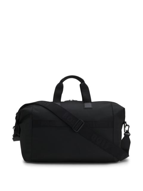 TEXTURED-FABRIC HOLDALL WITH FAUX-LEATHER TRIMS