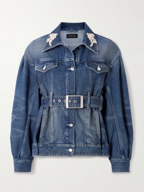 Belted embellished denim jacket Mid denim