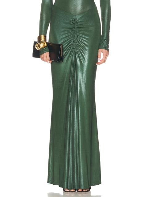 Coated Jersey Ruched Maxi Skirt