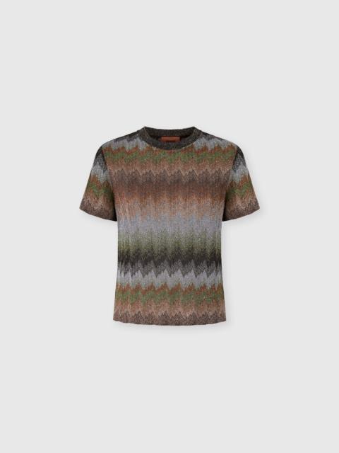 Snake-Pattern Viscose Lamé Crewneck T-Shirt