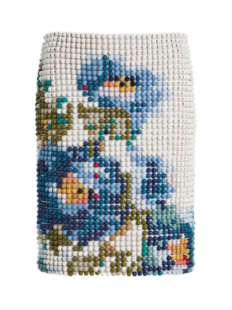 Beaded Cotton Twill Midi Skirt floral