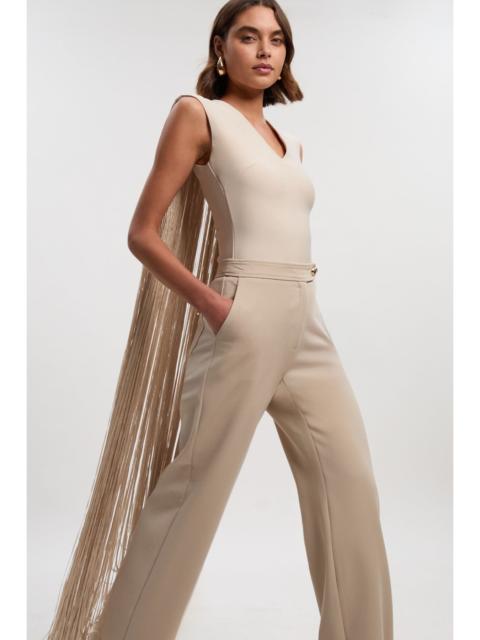 Figure Form Bandage Knit Long Tassel Cape Top