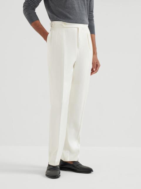 Silk diagonal tuxedo trousers with double pleats and tabbed waistband