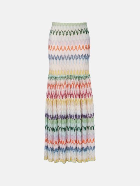 Tiered lamé maxi skirt