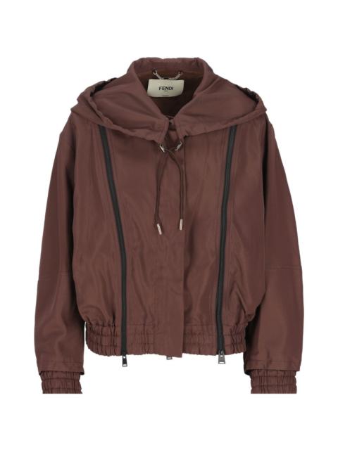 hooded zip-up bomber jacket