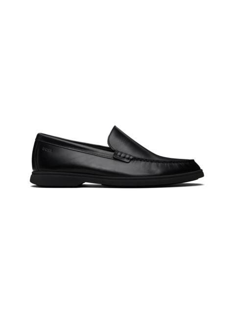 Black Embossed-Logo Leather Loafers