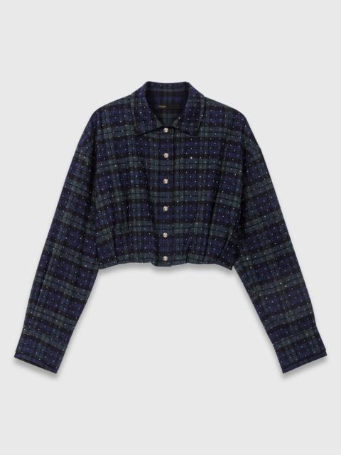 Checked rhinestone cropped shirt