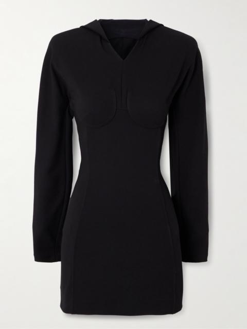 Open-back Hooded Paneled Crepe-jersey Mini Dress