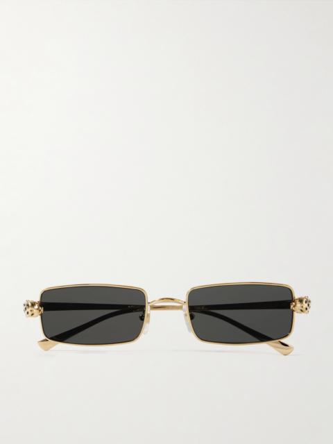 Panthère Rectangle-frame Crystal-embellished Gold-tone Sunglasses