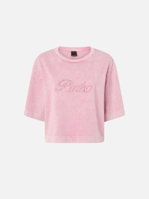 CROPPED T-SHIRT WITH PINKO DISTRESSED EMBROIDERY