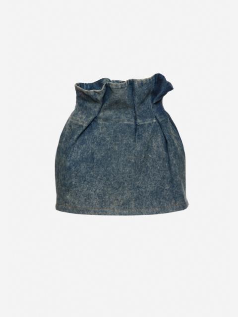 Mini denim skirt with ruffled waist in vintage blue
