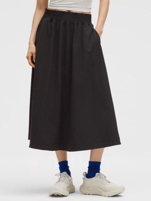 Stretch Woven Ruffle-Waist Midi Skirt