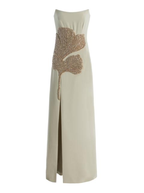 Faranna Crystal-Appliquéd Crepe Gown green