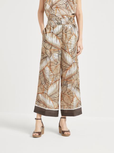 Silk papyrus print pongée cropped pyjama-style trousers