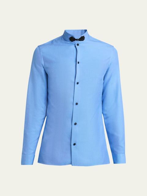 Men's Silk Shantung Toggle Band-Collar Sport Shirt