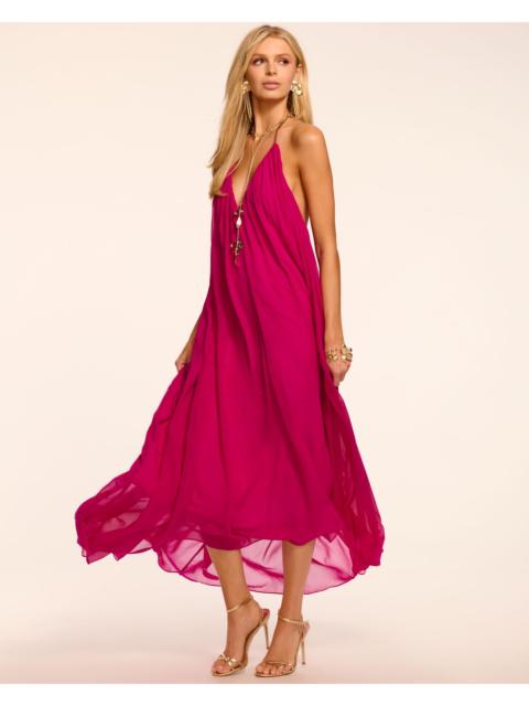 Rainn Chiffon V-Neck Halter Gown
