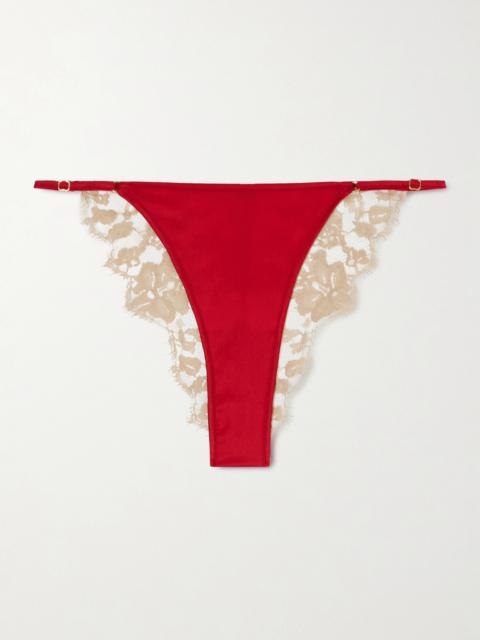Orchid Leavers Lace And Silk-blend Satin Briefs