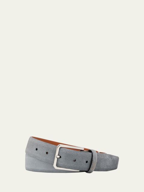 Men's Suede Rectangle-Buckle Belt