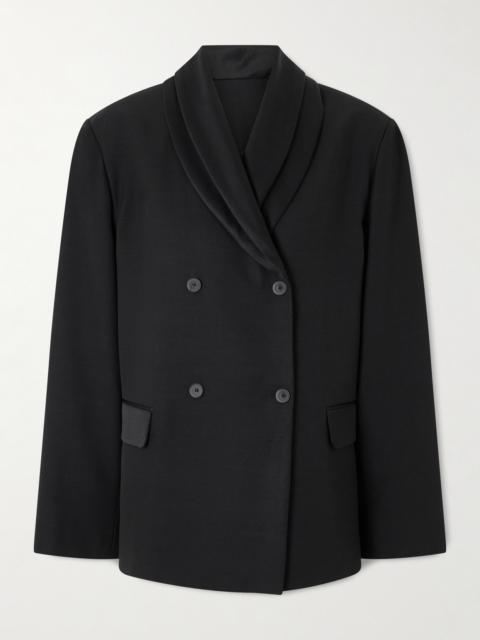 Jiha Double-breasted Satin-trimmed Woven Blazer