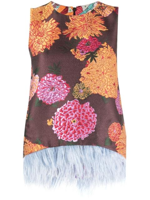 La Scala feather-trim top