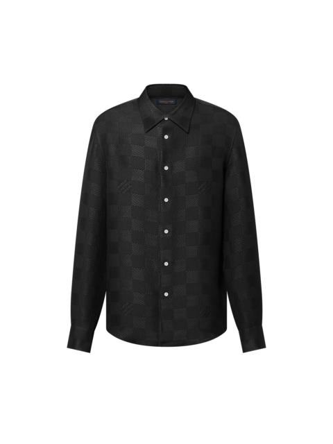 Jacquard Damier Long-Sleeved Silk Shirt