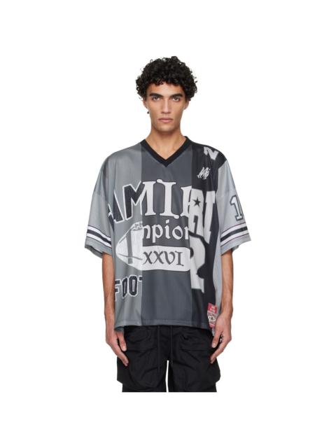 Gray Spliced Oversized Mesh T-shirt