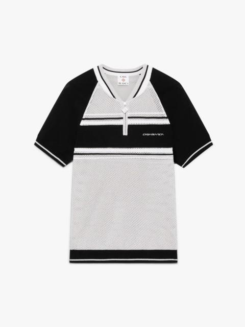 Metallic Mesh Stripe Zip Short Sleeve Polo Shirt | Casablanca Paris
