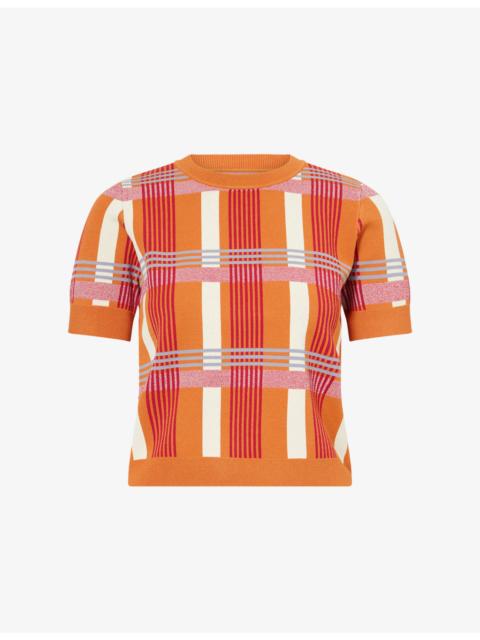 Leo Checked Stretch-Knit Top