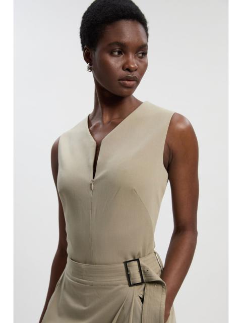 Polished Viscose Sleeveless Tailored Zip Front Top