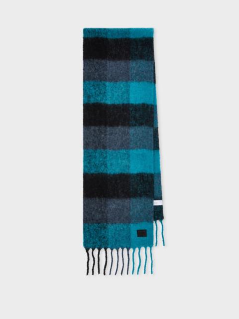 Women's Blue Merino Wool Check Scarf