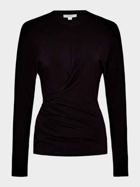 Fixed-Drape Long-Sleeve Blouse