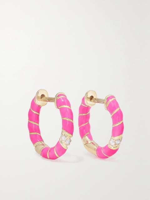 9-karat Gold, Enamel And Diamond Hoop Earrings