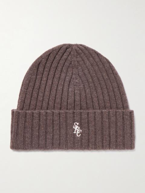 Embroidered Ribbed Cashmere And Wool-blend Beanie