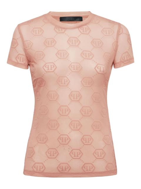 monogram-pattern tulle T-shirt