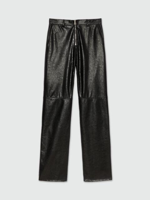 Black crackled faux leather flared trousers