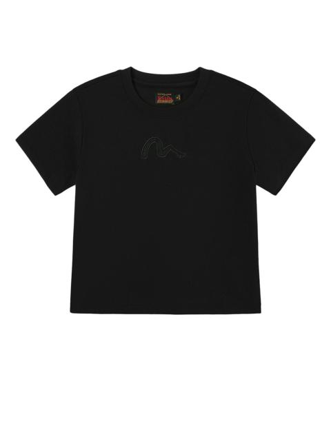 Slogan Embroidery and High-heeled Seagull Slim Fit T-Shirt