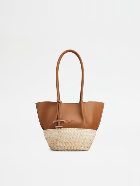 SHOPPING BAG IN STRAW AND LEATHER SMALL - BROWN, NATURAL