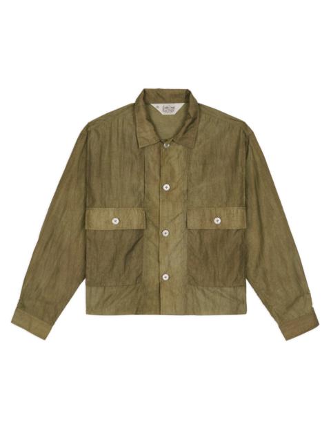 Cropped Nylon Button Up Shirt - Army
