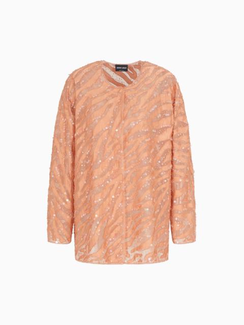 ORGANZA SHIRT WITH ANIMAL SKIN MOTIF EMBROIDERY