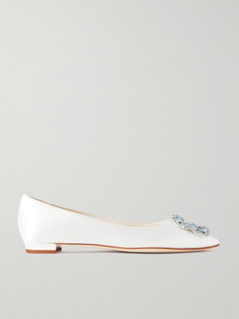 Hangisiflat Crystal-embellished Satin Point-toe Flats