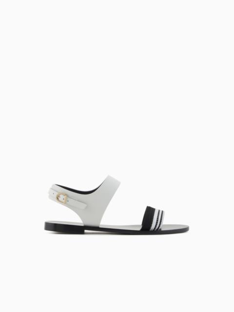 FLAT SANDALS IN LEATHER AND FABRIC