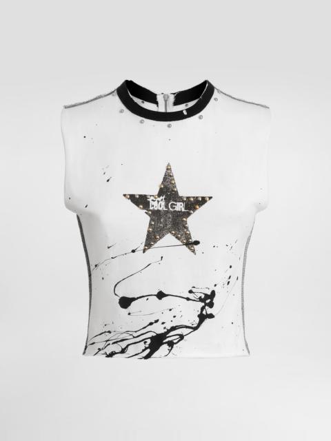 Jersey sleeveless t-shirt with print