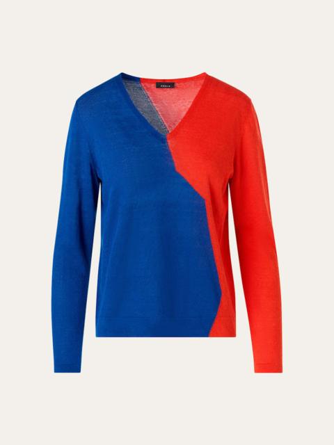 High Plains Linen-Wool Knit V-Neck Sweater