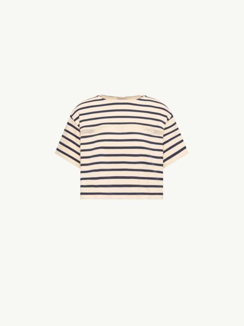 Macramé-Trimmed Striped Cotton T-Shirt
