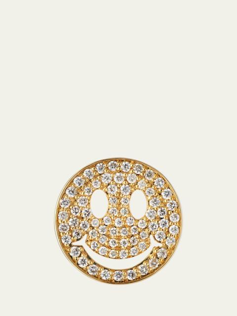 Large Pave Diamond Happy Face Stud Earring