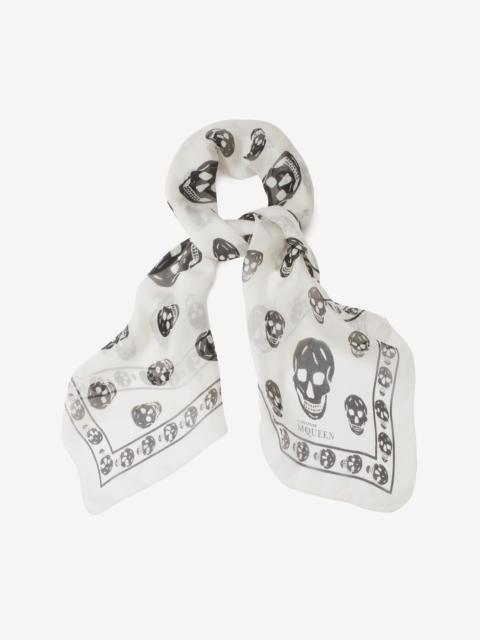 Classic Silk Blend Skull Scarf in White