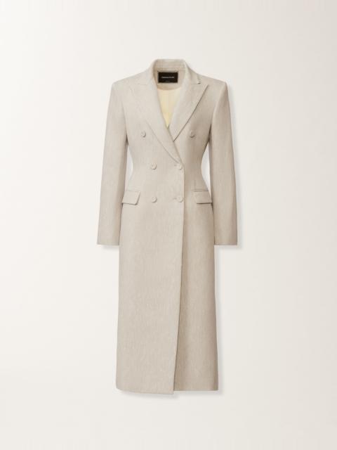 Tailored redingote in ice fil coupé drop pattern