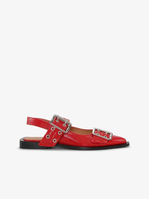 RED WIDE WELT BUCKLE BALLERINAS