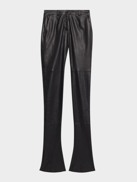Elongated Skinny-Leg Leather Pants