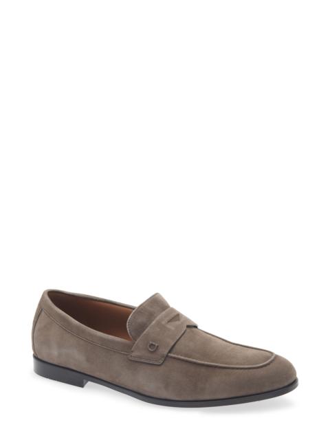 FERRAGAMO Tiberio Suede Penny Loafer in Elefante Nutmeg